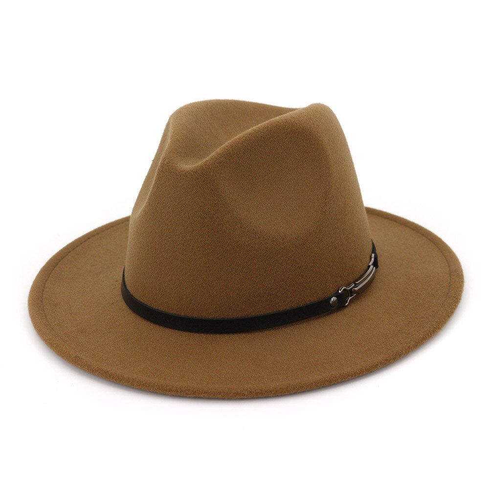 Höst vinter vanliga fedora hattar för kvinnor hatt vintage bowler jazzmössa filt bred brätte solkyrka hatt: Kamel
