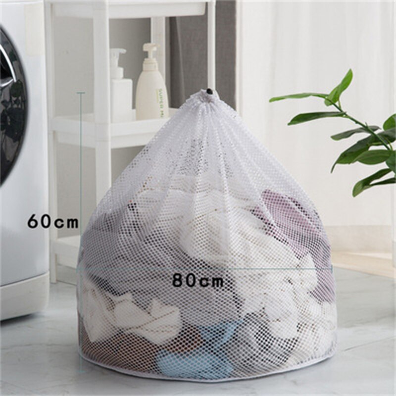 Bolsas de malla de lavandería con cordón, red de ahorro de ropa, bolsa de lavado de malla fuerte para lavadora, bolsa de red gruesa, paquete de ayuda de sujetador de lavandería: Coarse hole60X80