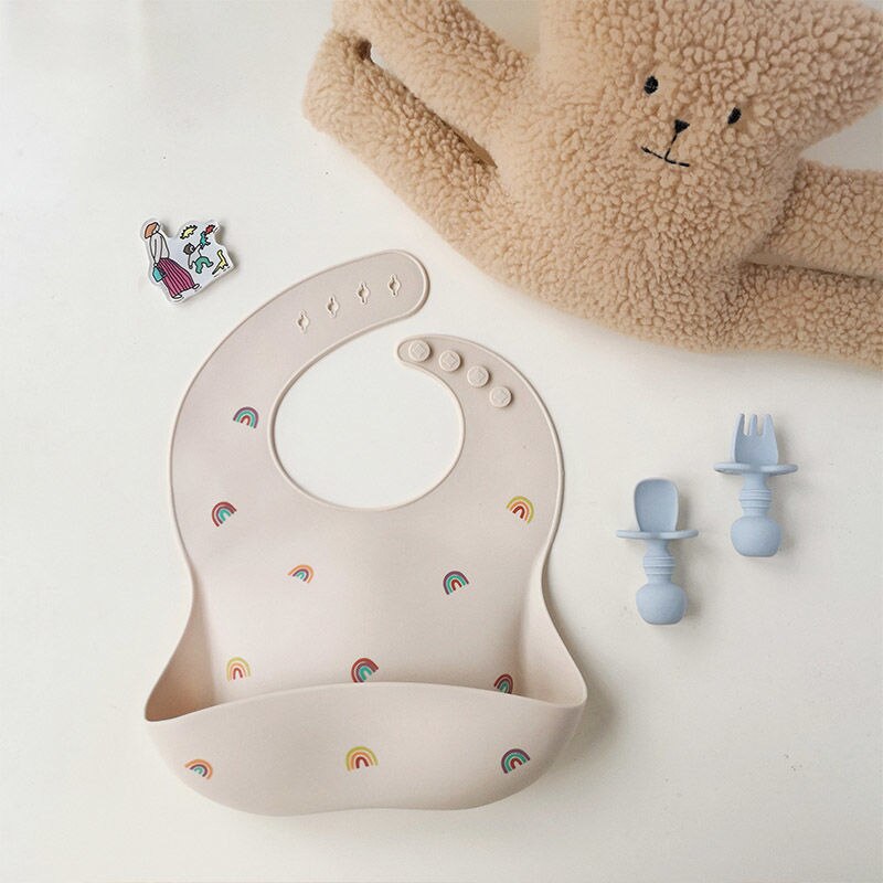 Ins estilo nórdico babadores de silicone do bebê padrão floral antifouling infantil impermeável bib dinnerware bib alimentação roupas avental luz: rainbow
