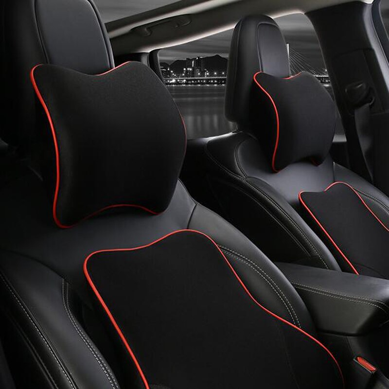 Car Pillows 3D Memory Foam Warm Car Neck Pillow PU Leather Car Seat Cushion Universal Lumbar Back Support Auto Accessories