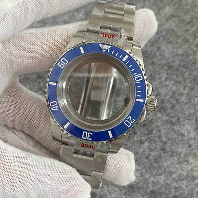 40Mm Transparante Bodem Horloge Case + Zand Riem Strap Extension Gesp Platte Saffierglas Geschikt Voor NH35/NH36 beweging: SUB Blue