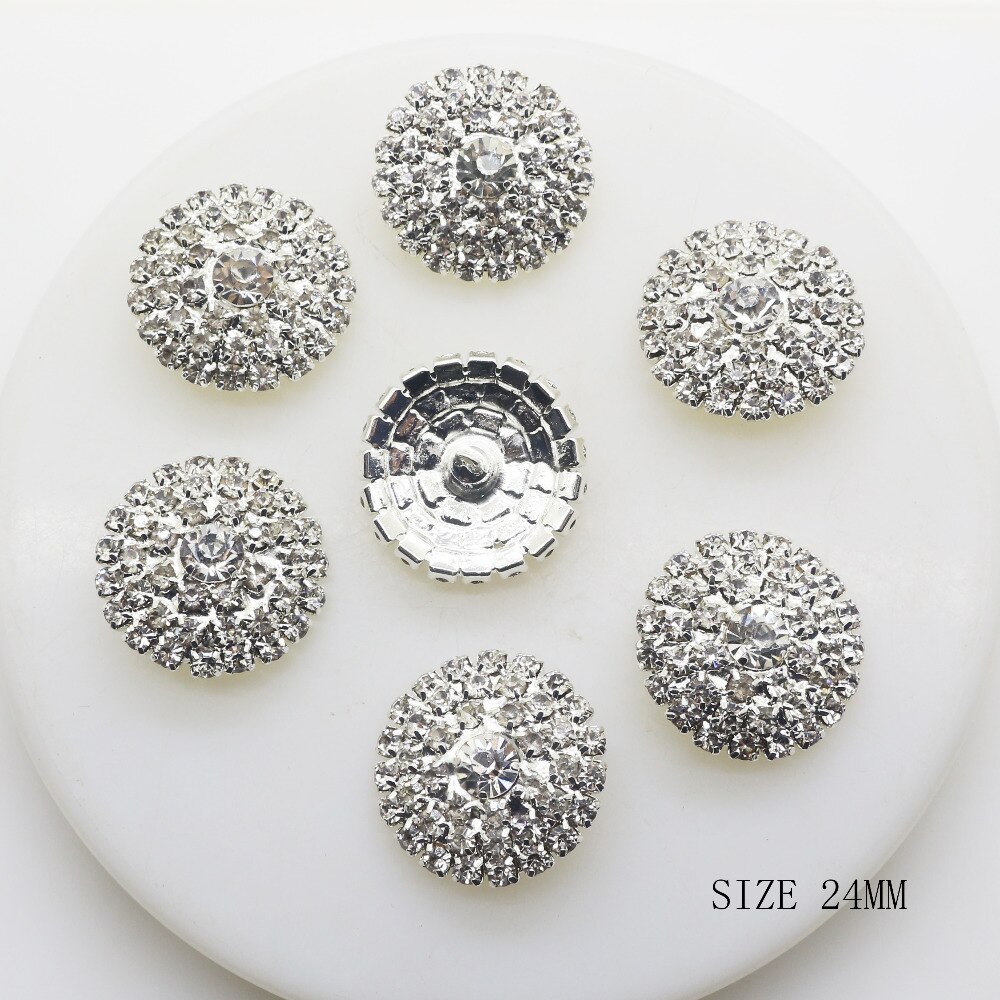 Rhinestones Button 5pcs/lot 24mm Round Silver Buttons For Clothing Diy Accessories Sweater Overcoat Inlaid Metal Dress Decor