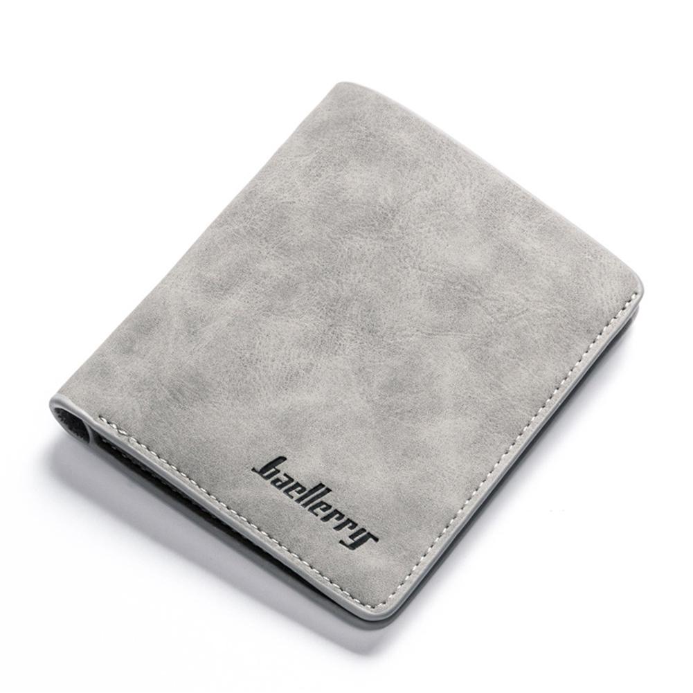 Men Wallets Retro Frosted PU Wallet Two Folding Male Purse Credit Card Holder Solid Color Short men Coin bag Casual Clutch: Gray