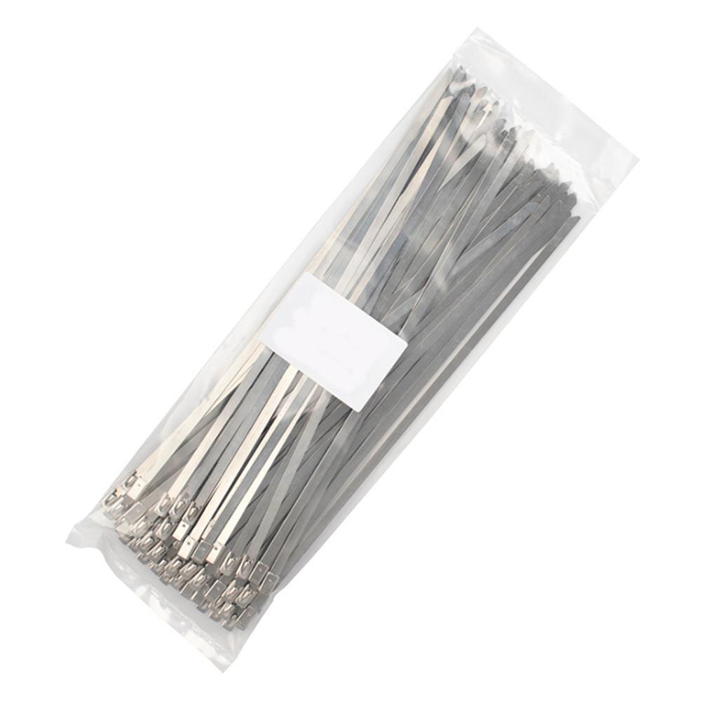 Bridas metálicas de acero inoxidable para cables, 100 uds, con cremallera, envoltura de escape, tubos de inducción: 450mm 100pcs