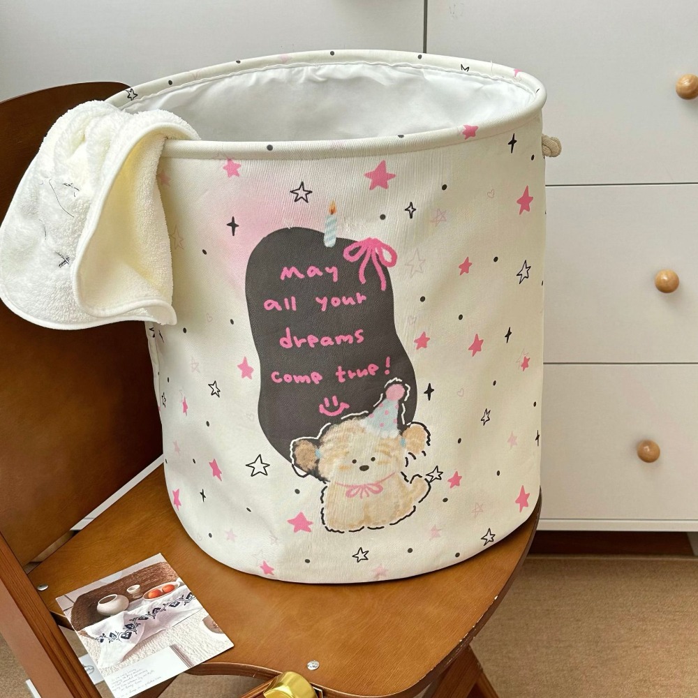 Mignon avec poignées panier à linge grande capacité dessin animé ours lapin jouets panier de rangement pliable rond panier à vêtements chambre: Orange