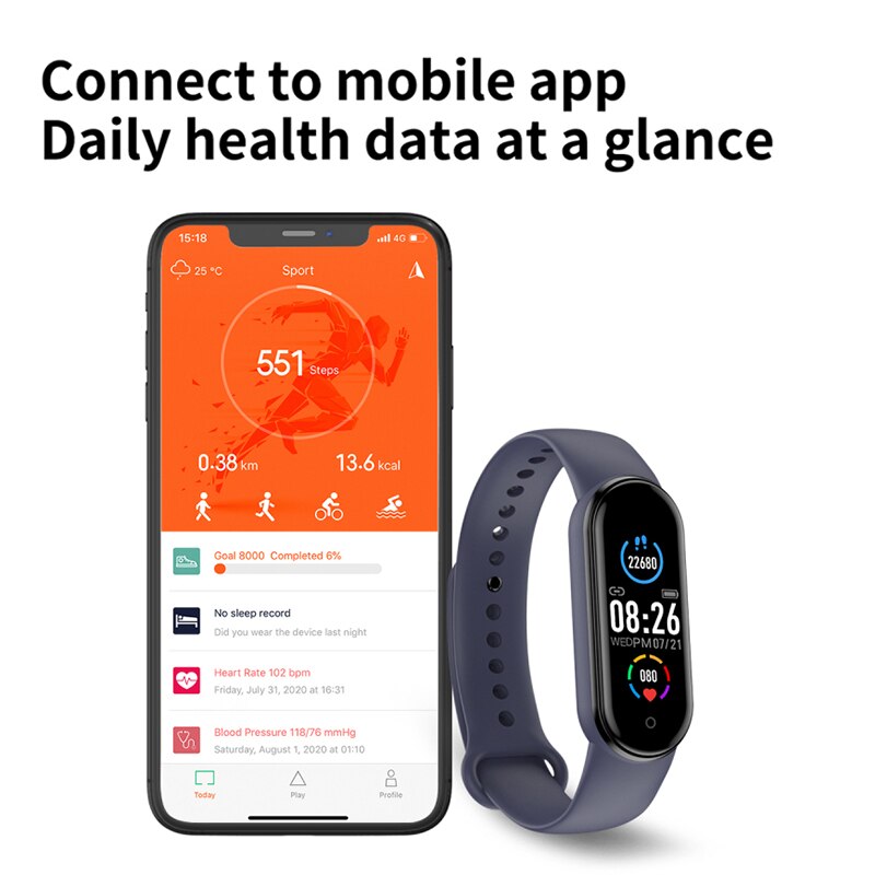 M5 Smart Watch Blood Oxygen Pedometer Breathing Heart Rate Wristwatch IP67 Waterproof Wristband Portable Fitness Equipment