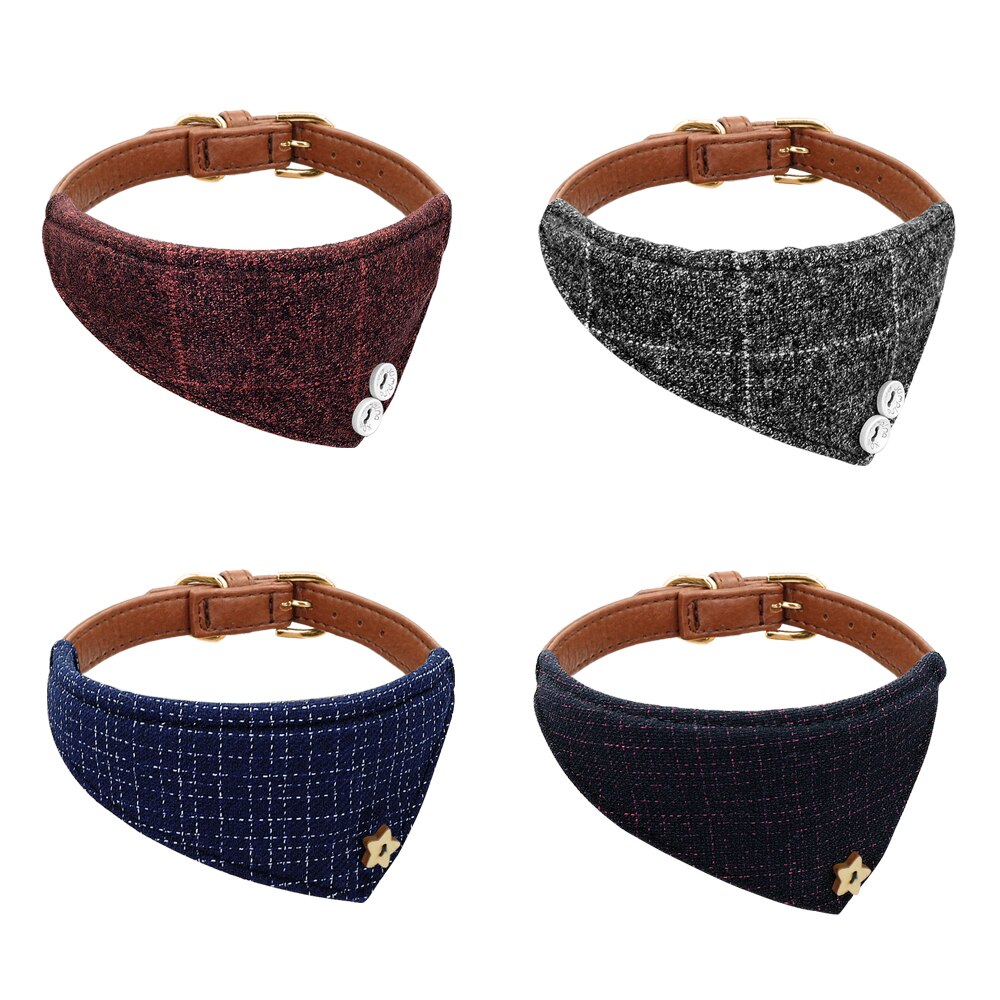 Bandana halsbånd til små mellemstore hunde chihuahua justerbart læder hvalpe kattehalsbånd plaid tørklæde halstørklæde hundetilbehør slips