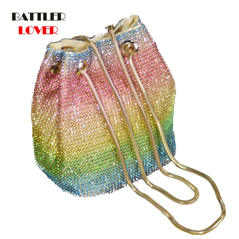 Arcobaleno diamante donne mini catena spalla borse e borsette cristallo frizione sera borse strass festa Crossbody Borsa