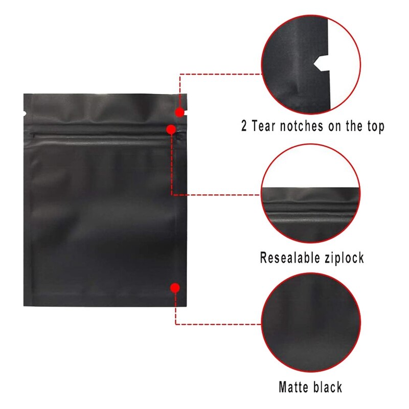 100 Pack Geur Proof Zakken-3X4 Inch Hersluitbare Mylar Zakken Folie Bag Platte Rits Sluiting Zak matte Black