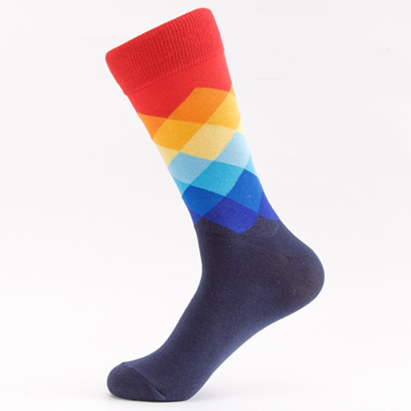 European Men's Socks Classic Colorful Sox Man Cotton Crew Casual Sport Socks Stripe and Cell Socks 1 Pair Socks Large Size Sox: C4