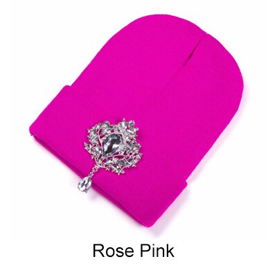 Ralferty Winter Vrouwen Hoeden Luxe Strass Kristal Accessoires Hoofddeksels Beanie Hoed Vrouwen Cap Motorkap Femme Gorro: Rose Pink