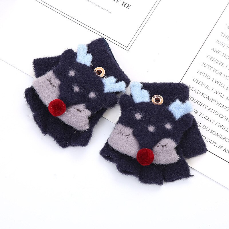 Baby Handschoenen Baby Winter Handschoenen Wanten Peuter Baby Warm Knit Convertible Flip Leuke Cartoon Herten Fleece Wanten Handschoenen: F