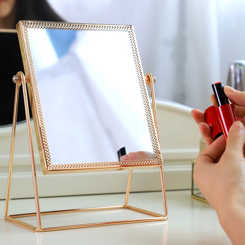 Metal guld rektangel make-up spejl gyldent makeup makeup spejl dekorative spejle perfekt til toiletbord - champagne guld