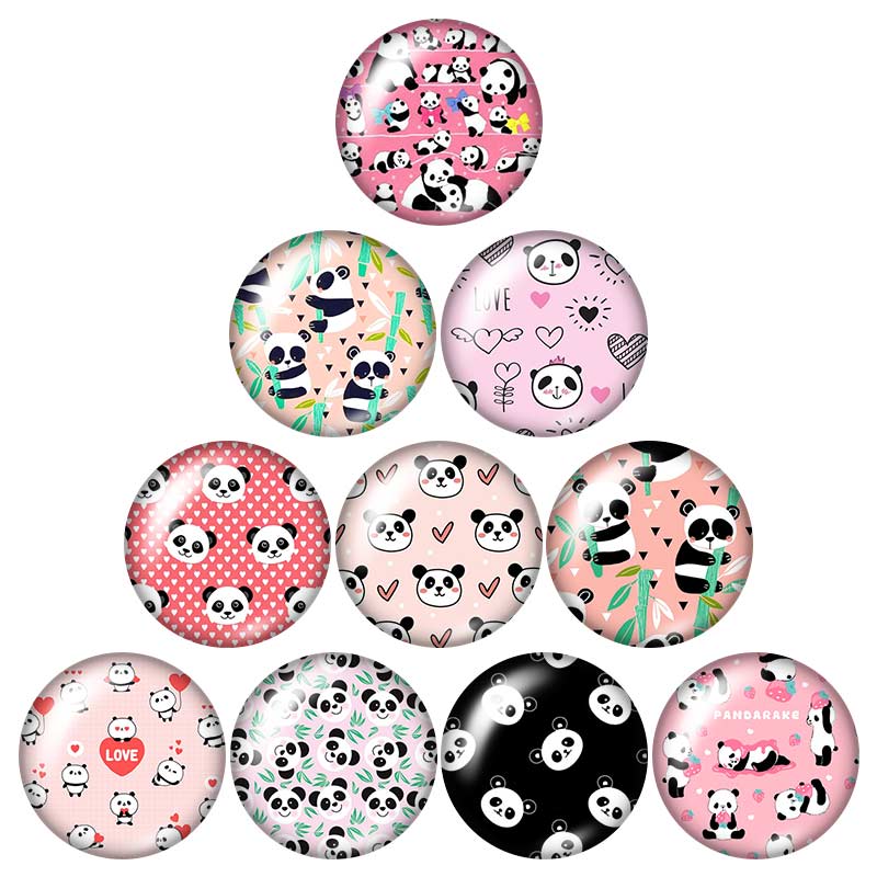 Lovely Panda 18mm snap buttons 10pcs mixed round photo glass cabochon style for snap button jewelry: DB1097