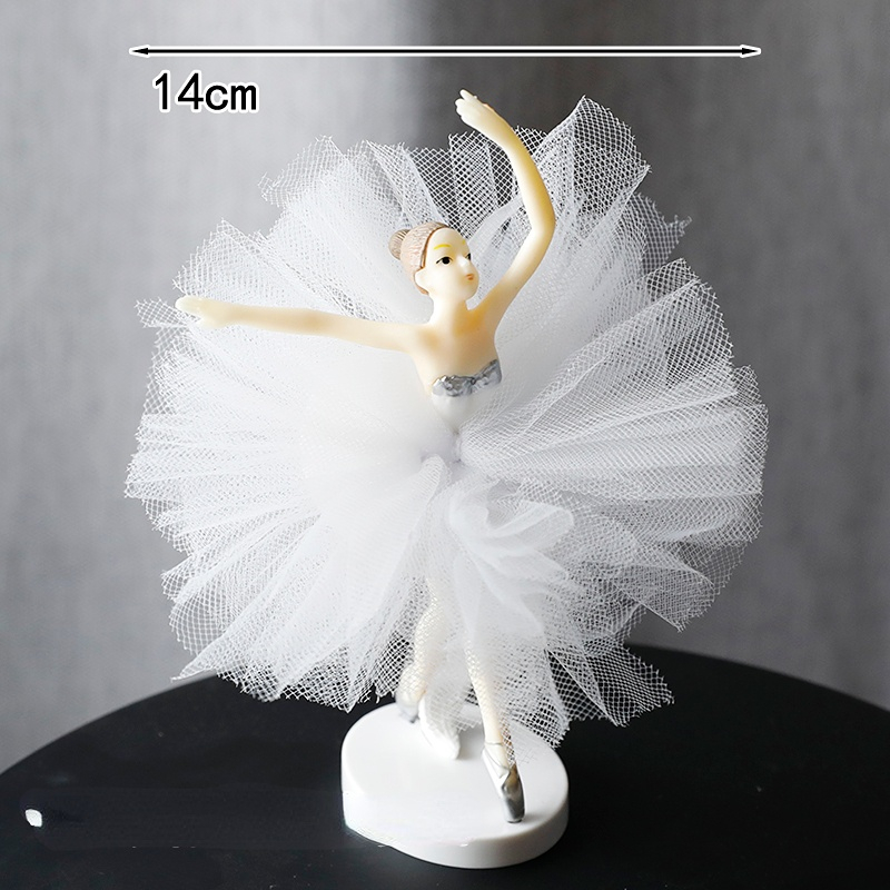White Pink Ballet Girls Decoration Hook Flower Happy Birthday Cake Topper Wedding Bride for Party Supplies Baking Love: Light Grey