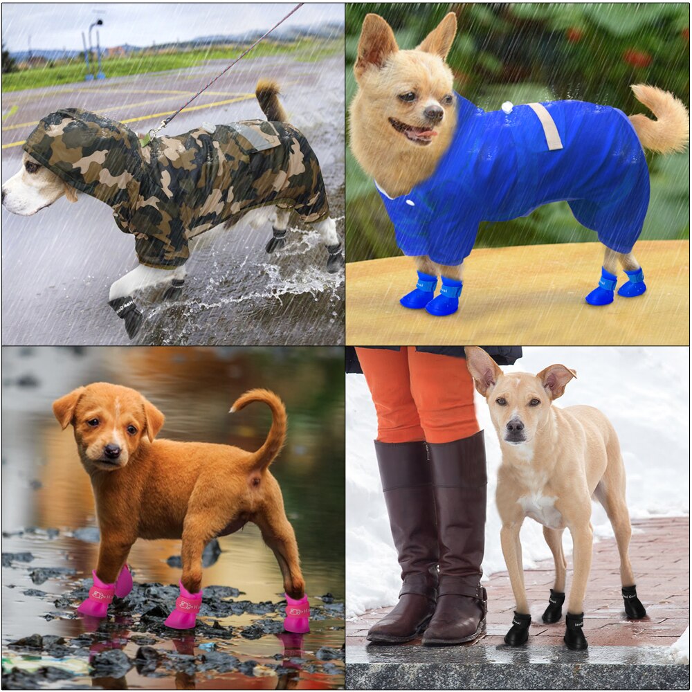 4 stks Waterdichte Hond Schoenen Zomer Anti-slip Rubber Regen Laarzen Beschermende Voor Kleine Katten Honden Snoep Kleur puppy Sokken Booties