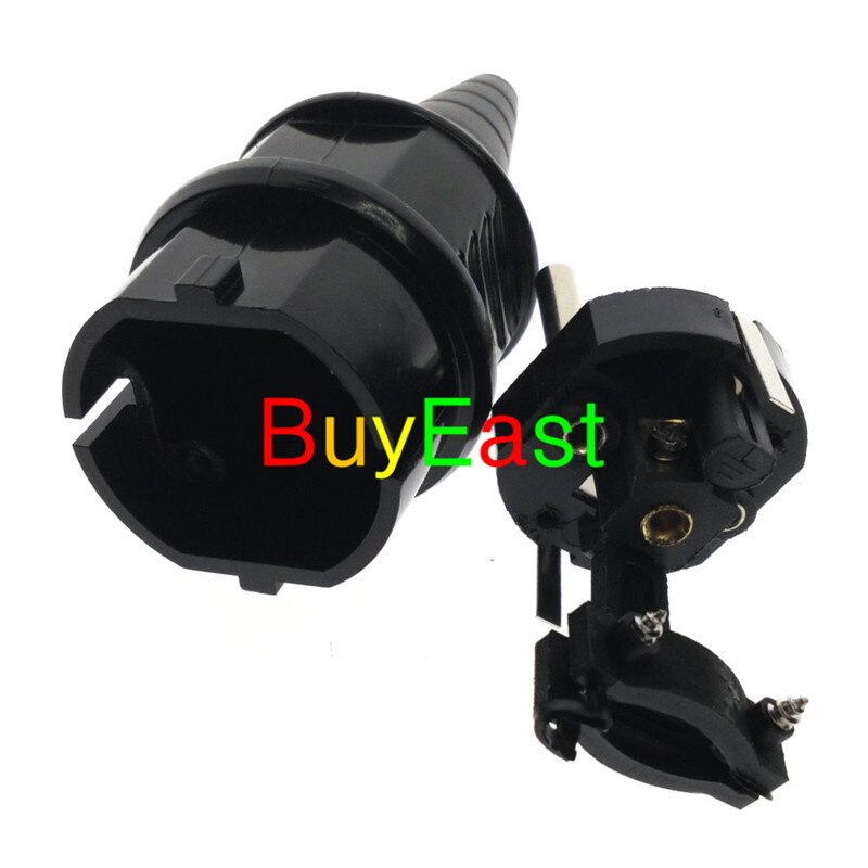 Schuko Type F European 4.8mm Pin Rewireable AC Power Plug Max. 250V 16A BK