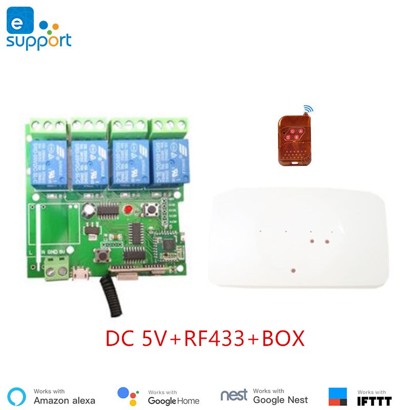 Ewelink smart DC5V/DC 7V-32V/AC 90V-250V 4 Channel inter-locking/inching/self-locking wifi+RF 4C switch for DIY smart home: DC 5V