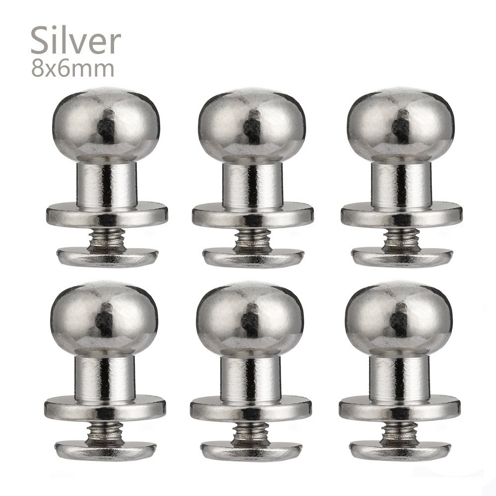10PCS Monk Head Screws Leather Metal Craft Belt Wallet Solid Brass Nail Rivets Screws Bags Accessories Tacks: 8X6mm Silver