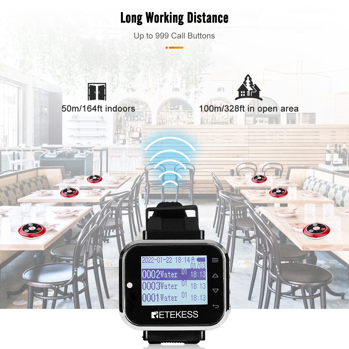 Retekess TD110 433MHz Wireless Restaurant cercapersone cameriere ricevitore orologio 7 lingue servizio clienti per narghilè Bar Cafe