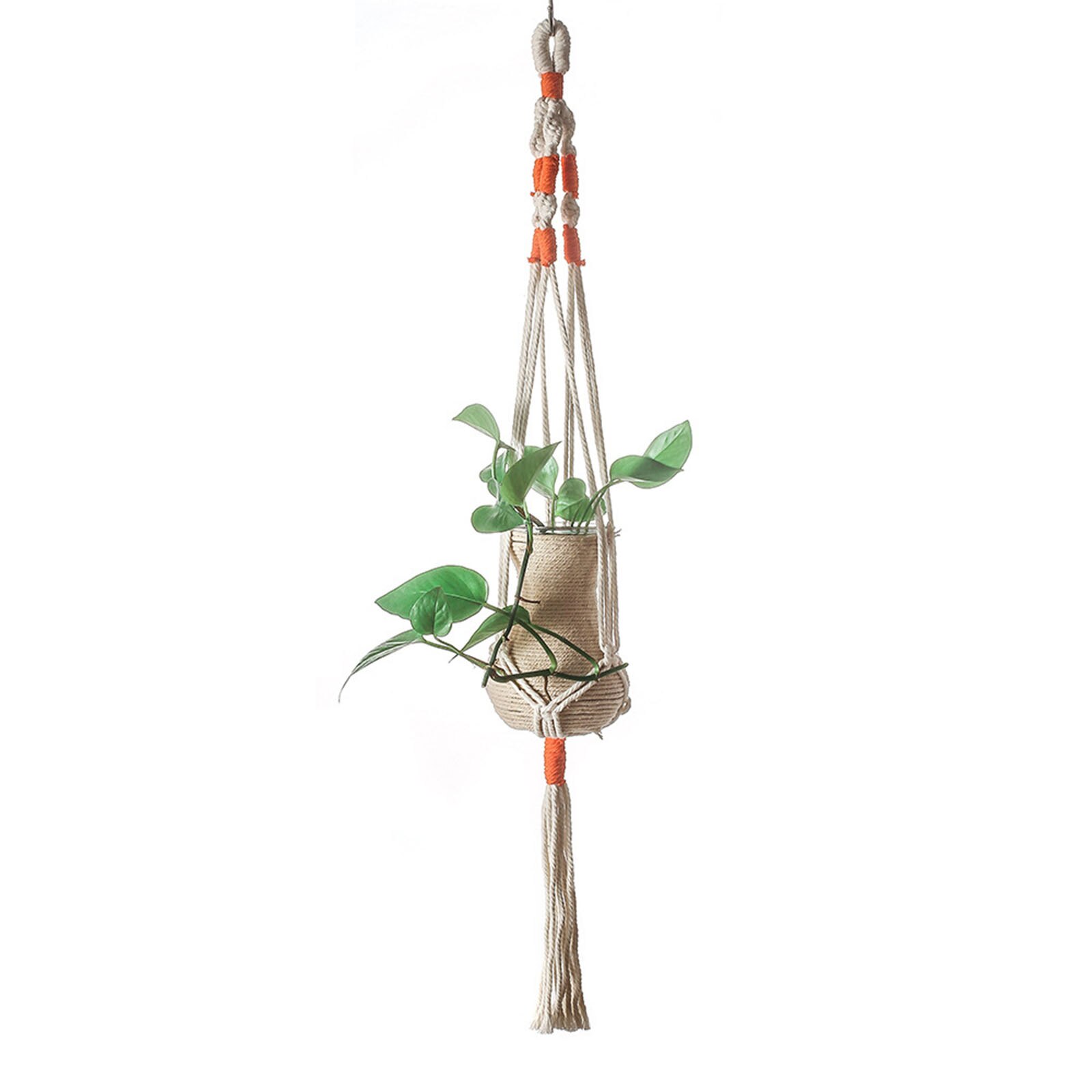 1Piece Nordic Wind Woven Wall Hanging Pot Hanging Net Garden Decoration Gardening Potted Landscape Made Of Cotton And Sticks: 3