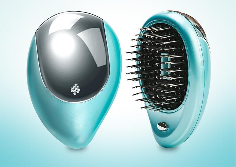 Cepillo iónico portátil eléctrico para el cabello alisador de cabello cepillo peine para el pelo masaje antiestático Mini peine de pelo lacio: Azul