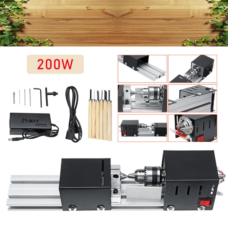 DC12-24V 200W CNC mini tokarka koraliki maszyna stolarka DIY tokarka standardowy zestaw z mocą nóż robić rzeźbienia tokarka robić drewna + 6 rzeźba ostrze