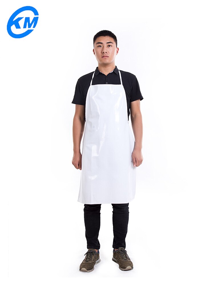 PVC long kitchen apron waterproof oil proof plastic apron: White / L
