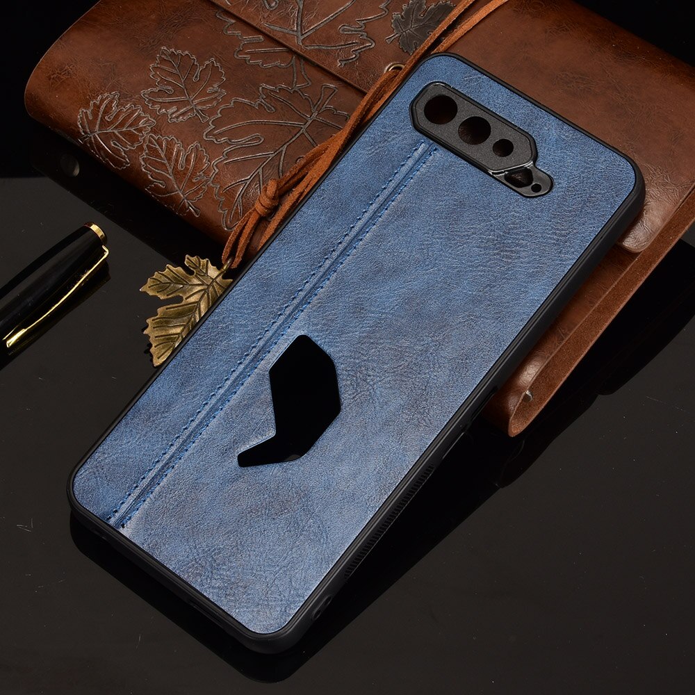 Case Voor Rog Telefoon 5 Luxe Pu Lederen Textuur Pu Leather Back Hard Plastic Cover Voor Asus Rog Telefoon 5 i005DA I005DB ZS673KS: Blauw