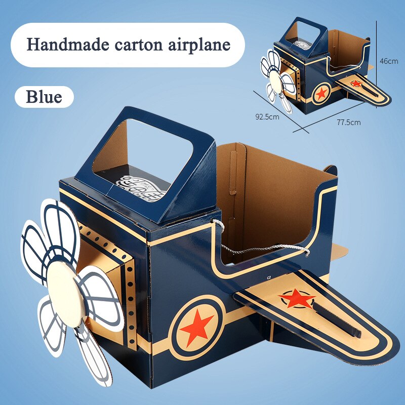 Ventilateur rotatif en carton pour enfants, coquille en papier portable, avion en carton, jouet fait à la main, boîte de maison en carton: blue