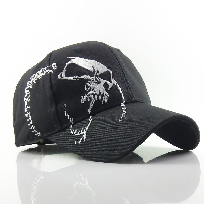 Casquette de Baseball avec tête de mort pour hommes et femmes, chapeau de sport de plein air délavé, bord aiguisé, rétractable: Black