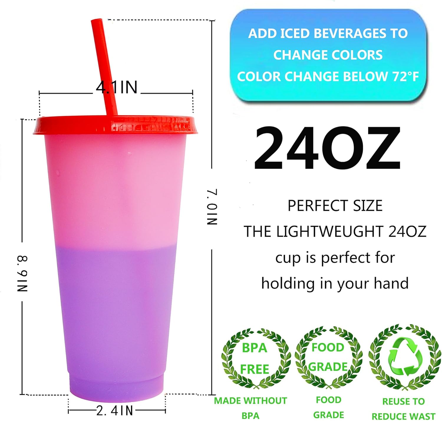 1pc søde plastikkrus med låg og sugerør til iskaffe, genanvendelige i 24 oz farver, til voksne, børn, kvinder, fester