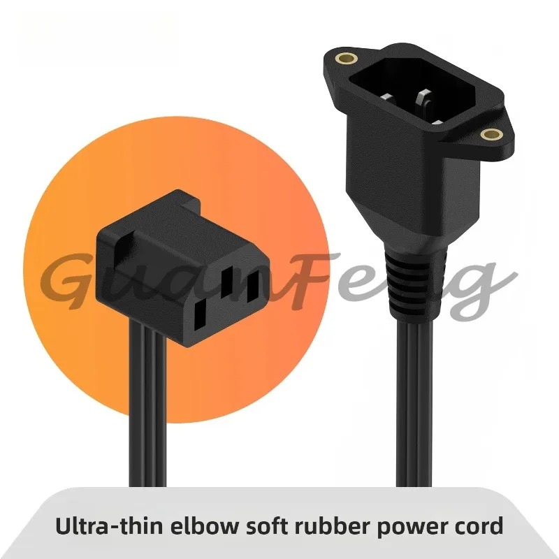 90-Degree Elbow Power Supply Extension Cable - Ultra-Thin Soft C13 to C14 3-Pin