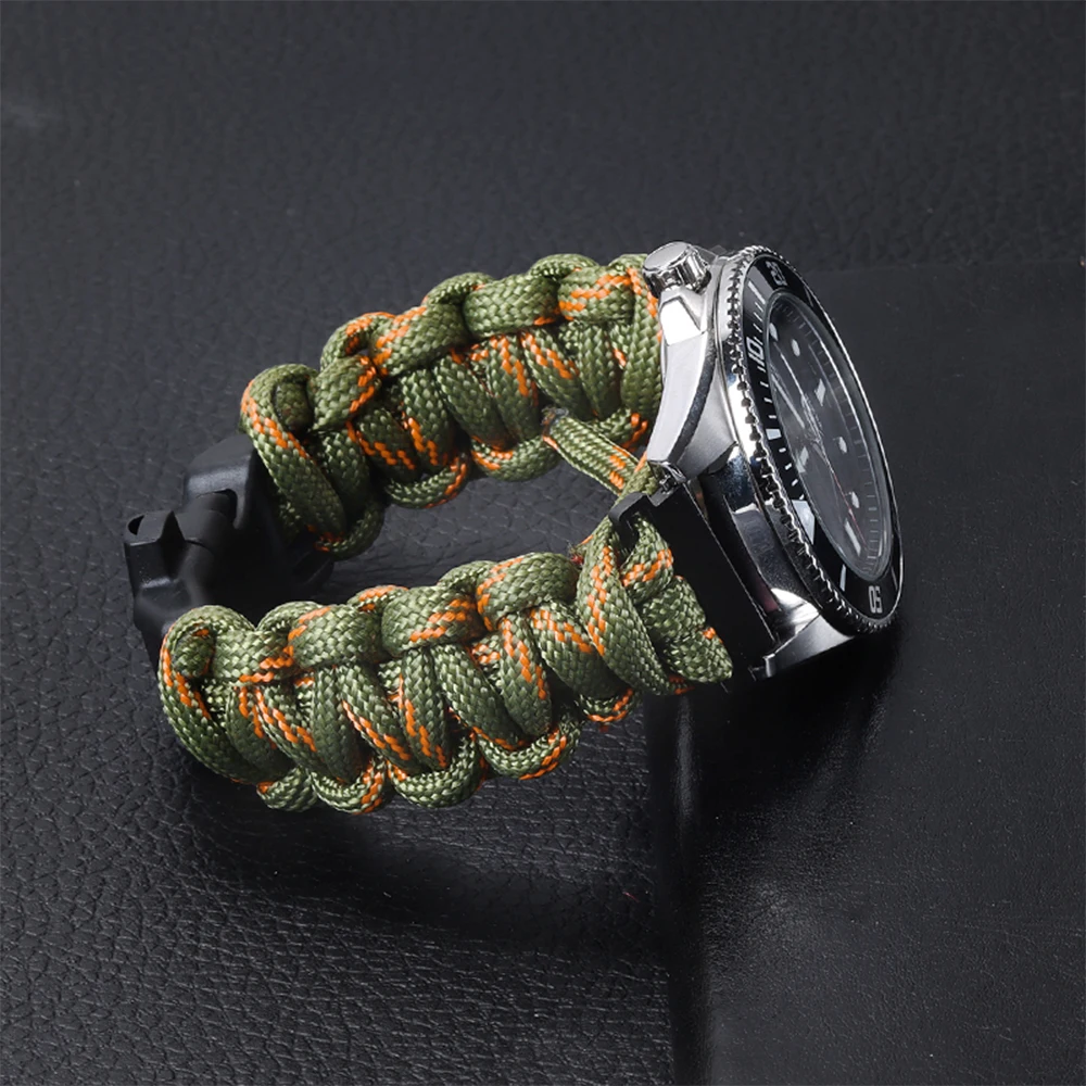 Geflochtenes Nylon-Uhrenarmband, 20 mm, 22 mm, verstellbares Armbinde, Regenschirmseil, Ersatzarmband, Sport, Herren-Armbinde-Zubehör: Kohle schwarz / 22mm