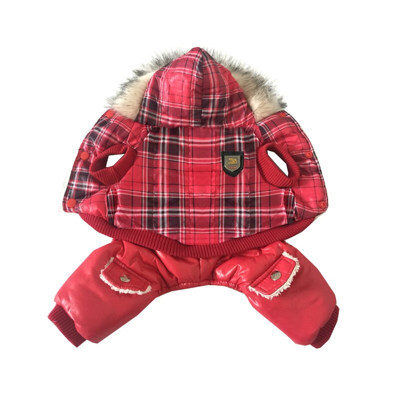 Red Grid Dog Clothes Winter Coat Jacket Hooded Pet Dog Clothes Cotton Warm Pet Jacket Thickness Dog Clothing