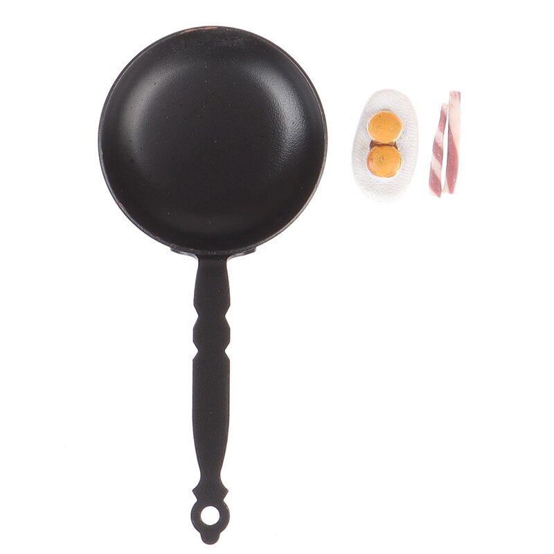 1Set 1/12 Dollhouse Miniatuur Ijzeren Wok Gepocheerd Ei Bacon Stok Keuken Accessoires