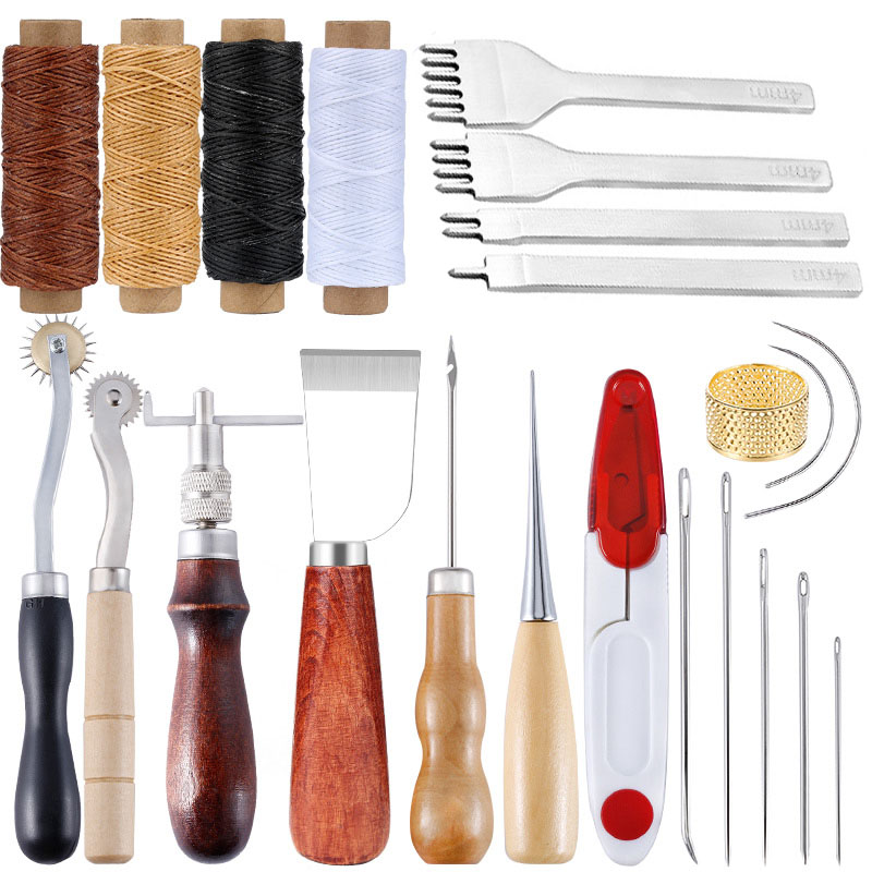 Leather Craft Tools Kit Hand Sewing Stitching Punch Carving Work Leather Groover Kit DIY Stitching Craft Tool