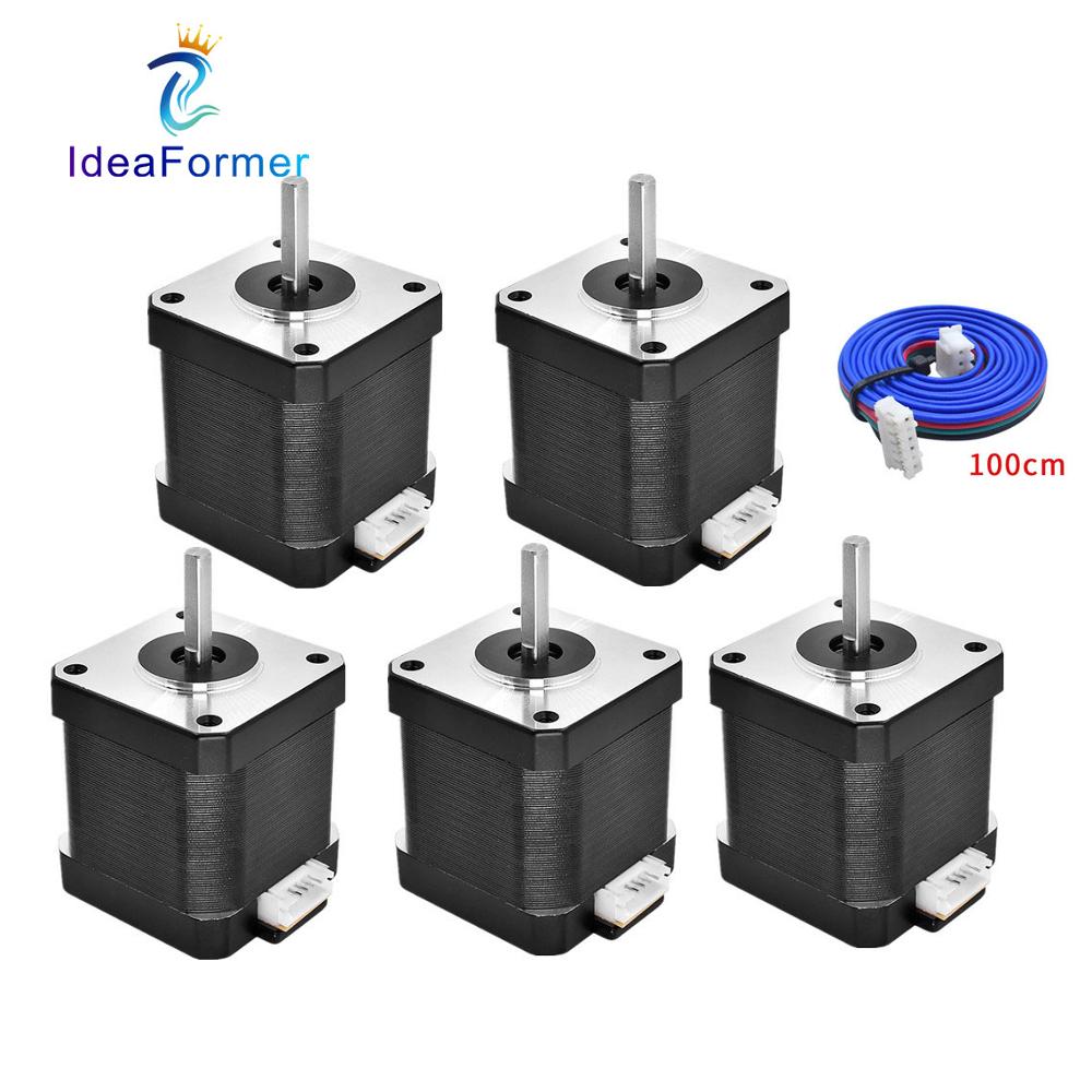 Motor paso a paso Nema 17, 5 uds., 40mm de altura, 1,5a, 12V, 1,8 °, motor de ángulo y eje XYZ CNC, 4 conductores para piezas de impresora 3D