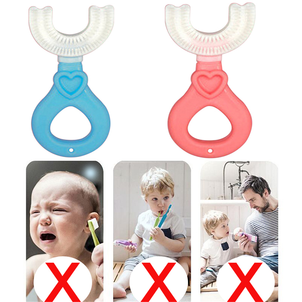 Spazzolino da denti a forma di U a 360 ° detergente per denti pelliccia morbida materiale per uso alimentare spazzolino da denti per bambini forniture per bambini per tutti i giorni