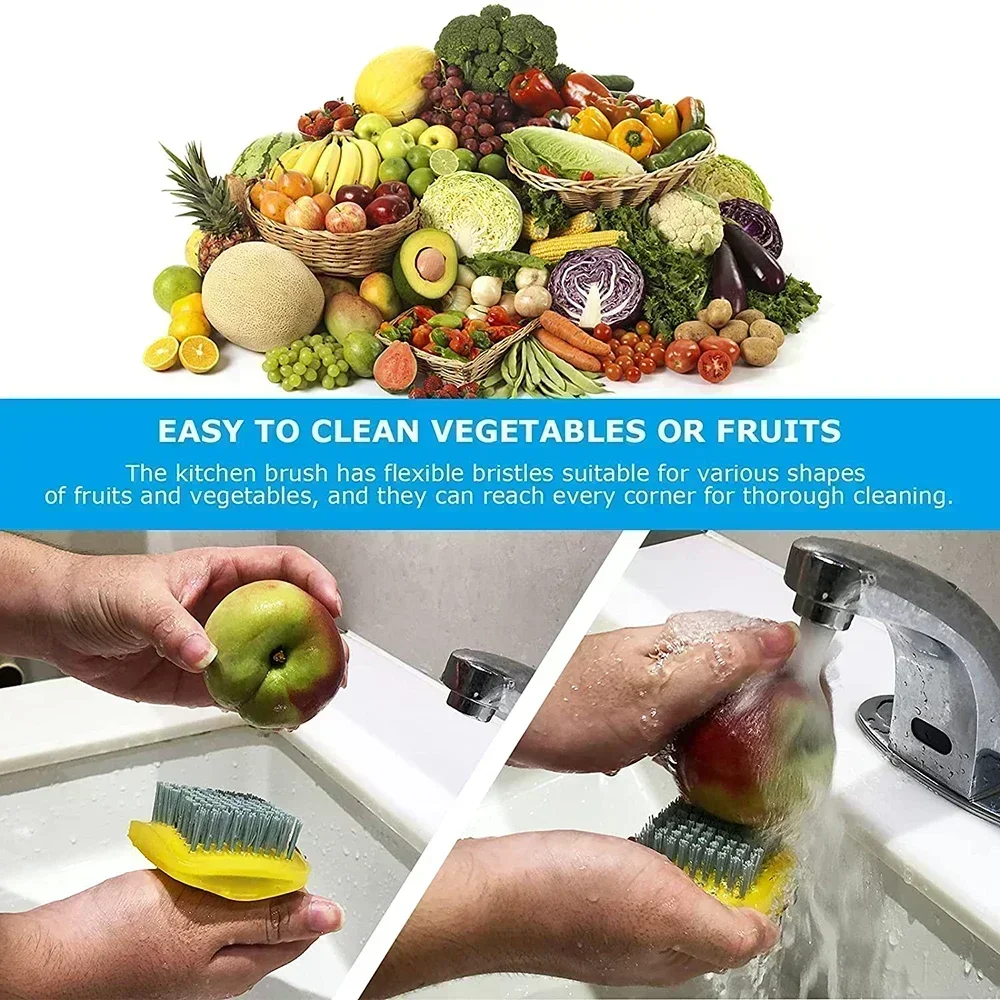 1/3 stk. grøntsagsrensebørste, grøntsagsbørste, skrubber til mad, svampebørste, frugt- og grøntsagsskrubber med ringrengøring