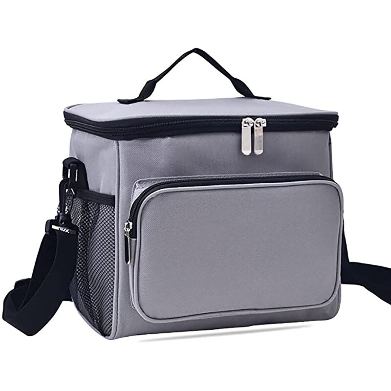 Thermal Lunch Bag Insulated Lunch Box Large Cooler Bento Tote for Men Women Double Deck Picnic Food Pack: Grey