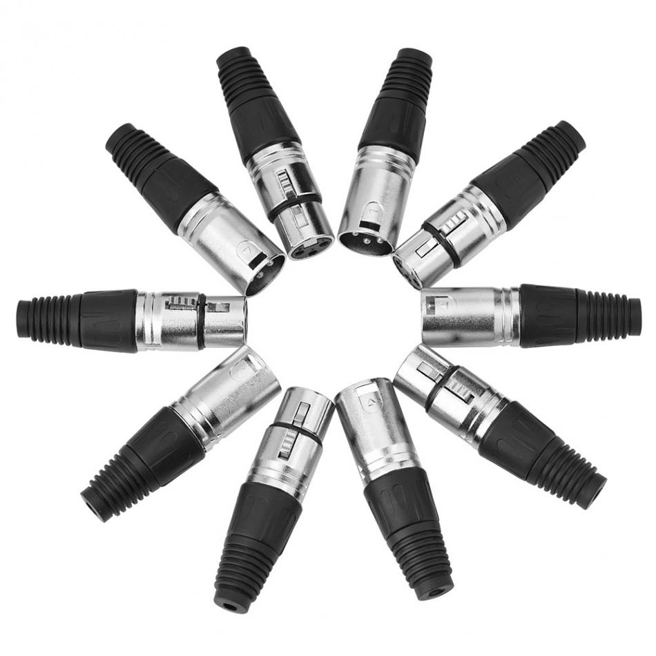 5 Pairs of Male Plug + Female Jack 3 Pin XLR Microphone Mixer Amplifier Cable Connector Silver/Black Mic Adaptor 14 * 13 * 2cm