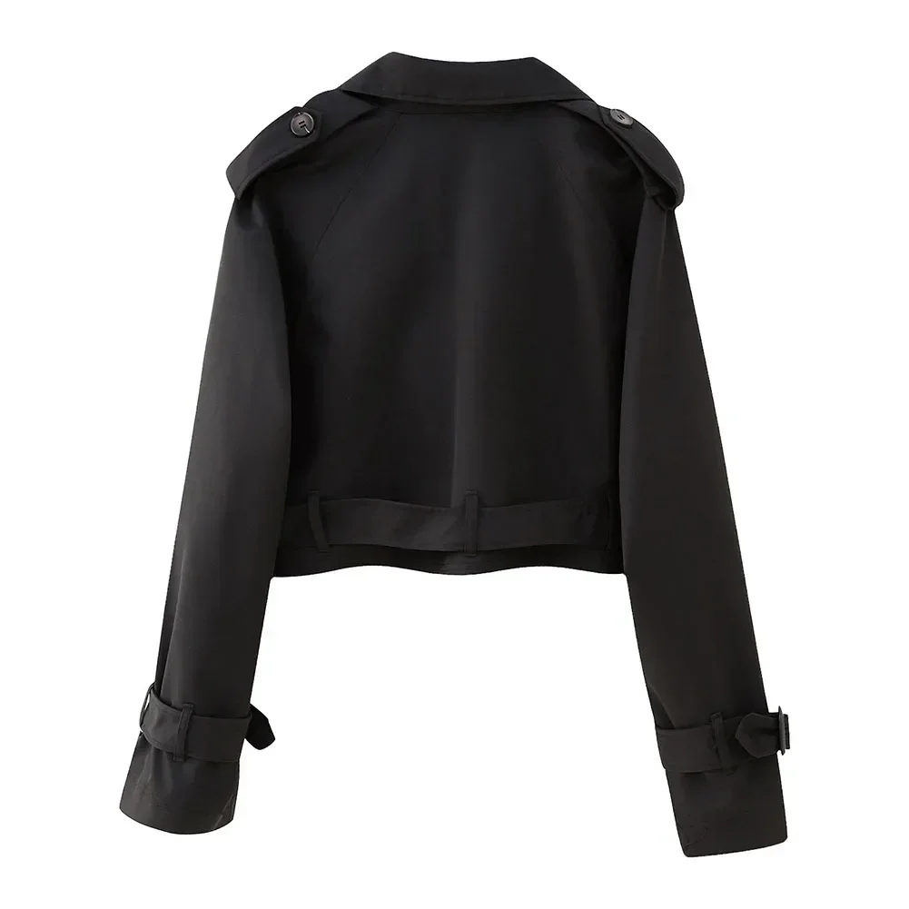 Dames cropped blazers jassen herfst elegante vintage effen kleur lange mouw dubbele rij knopen trenchcoat met riem
