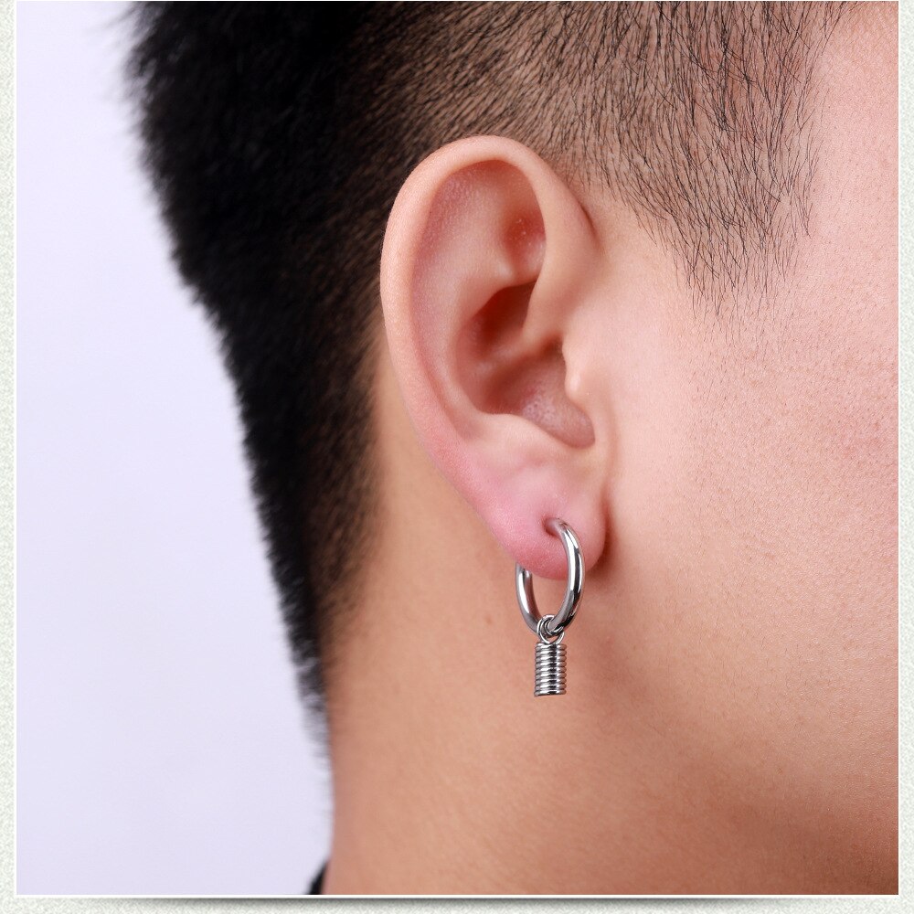 1 PCS Punk Rock Style Stainless Steel Ear Rings Spring UFO Square Hoop Earrings For Men Pop Style Piercing Jewelry