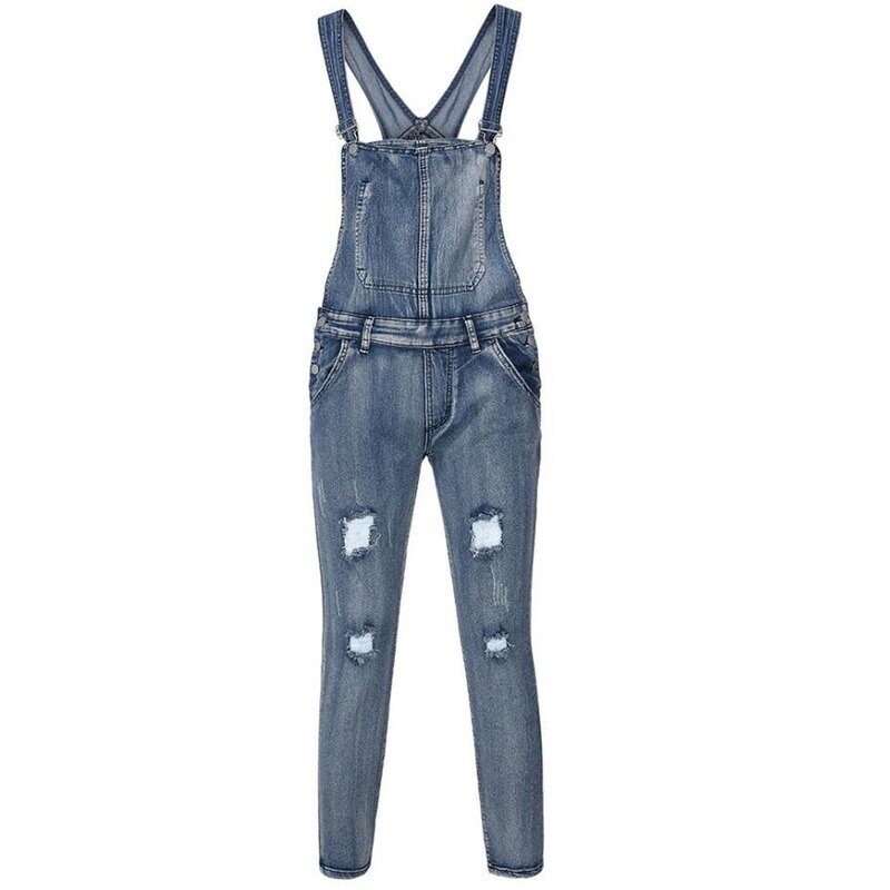 Lugentolo Déchiré Jeans Salopette Homme Printemps été Streetwear Grande Taille Taille Moyenne Jean Délavé