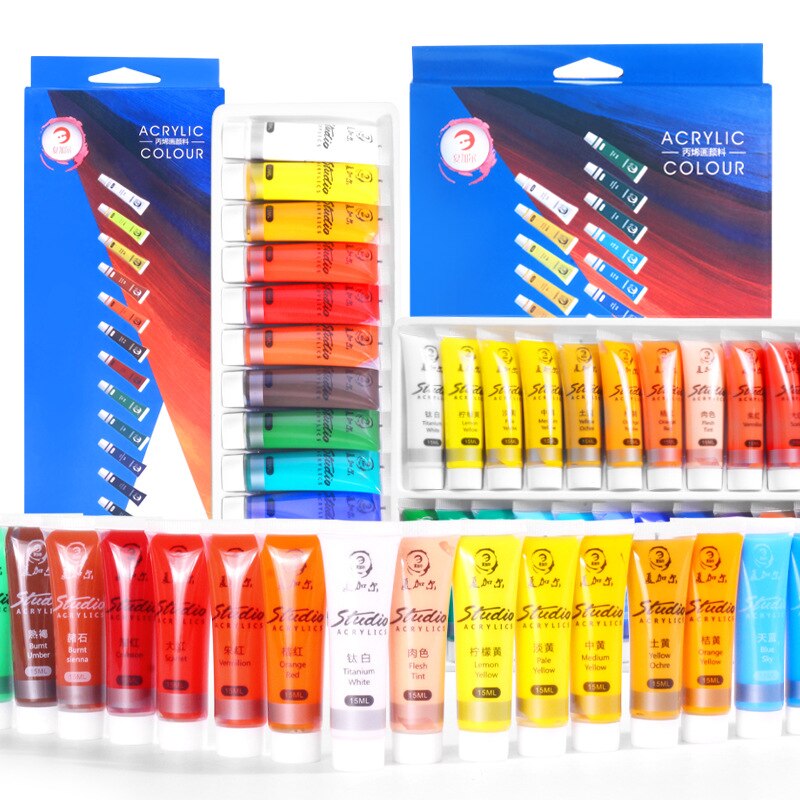 Aibelle vandafvisende 24 farver 15 ml akrylmaling sæt håndmalet tekstilmaling farverige kunstforsyninger