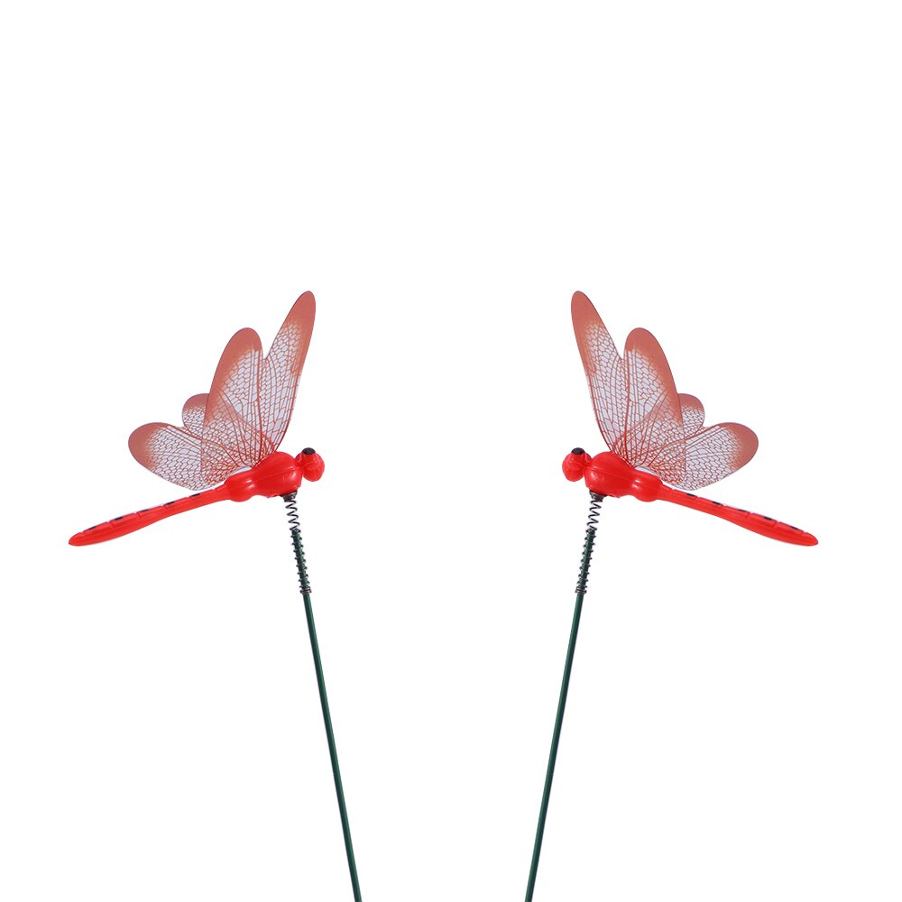 10 Stks/set Kunstmatige Dragonfly Vlinders Tuin Decoratie Outdoor 3D Simulatie Dragonfly Stakes Yard Plant Gazon Decor Stok: red