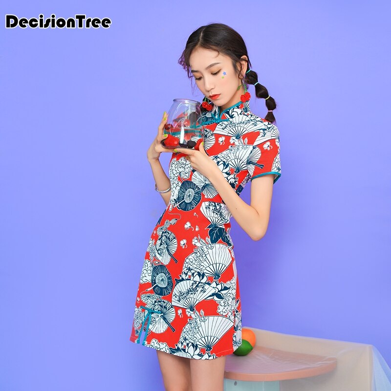 chinese dress printing dress female short sleeve improved cheongsam chinese traditional dress women qipao for wedding party