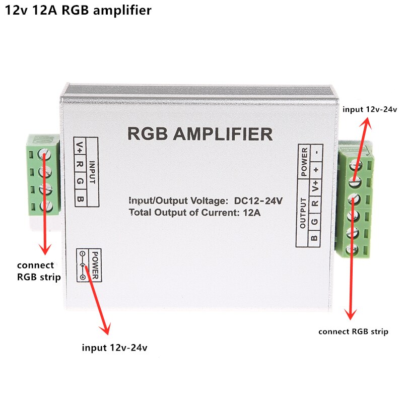 Dc 12v rf fjernbetjening led lys controller dimmer til smd 3528 5050 2835 3014 led rgb farve strip lys: 1 stk 12a forstærker