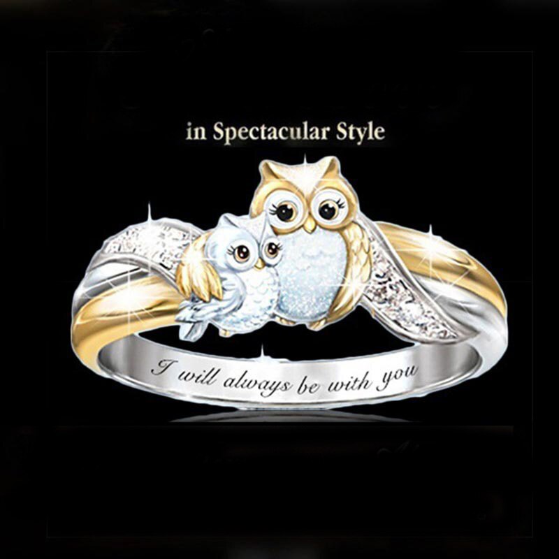 Ik Zal Altijd Met U Ringen Voor Vrouwen Meisjes Mode Leuke Moeder Kids Uil Ringen Aaa Crystal Ring Sieraden verjaardag